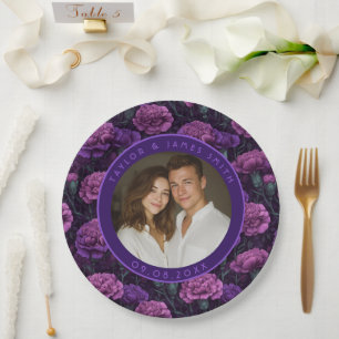 Luxury Purple Carnation Accent Traditional Wedding Paper Plates