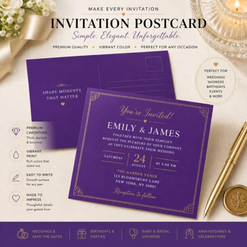 Luxury Purple Custom Invitation Postcard