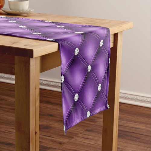 Luxury Purple Diamond Tufted Pattern Short Table Runner