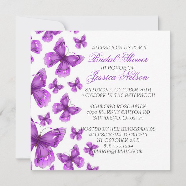 Luxury Purple Elegant Butterfly Shower Invite (Front)