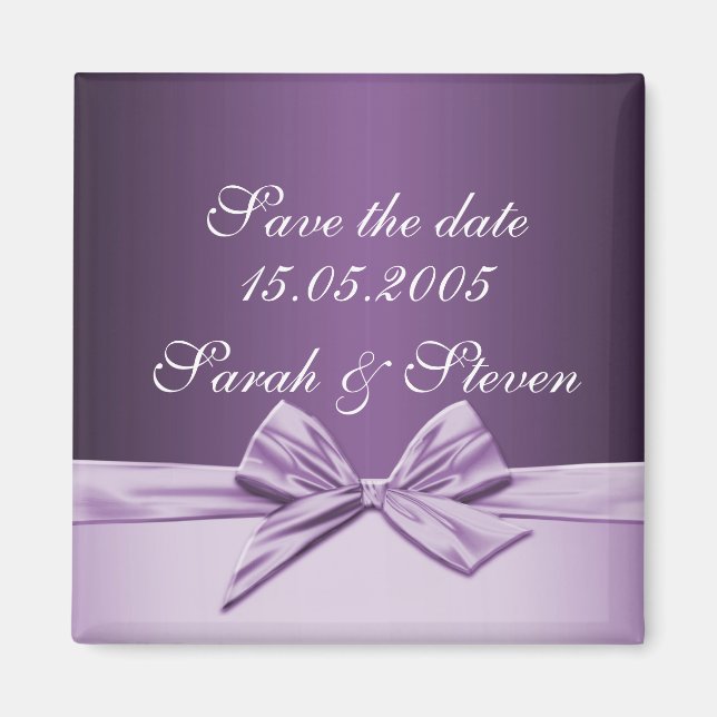 Luxury Purple Elegant Ribbon Save the date Magnet (Front)
