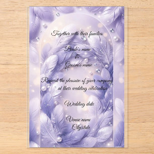 Luxury Purple feather Diamonds Arch Wedding Acryli Acrylic Invitations