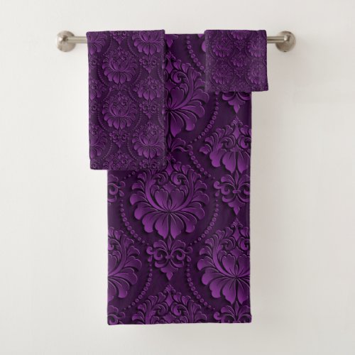 Luxury Purple Floral Bath Towel Set