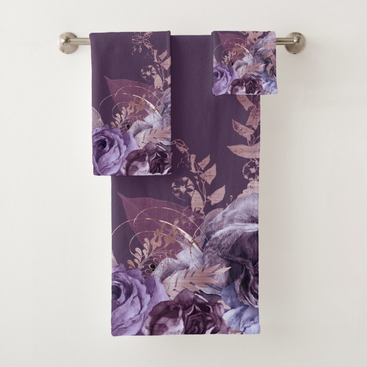 LUXURY PURPLE FLORAL BOTANICAL BATHROOM TOWEL SET Zazzle