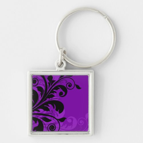 Luxury Purple Floral Swirls Keychain