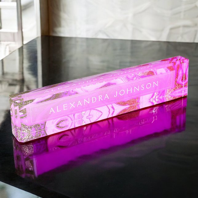 Luxury Purple Foil Modern Marble Swirl Desk Name Plate (Creator Uploaded)