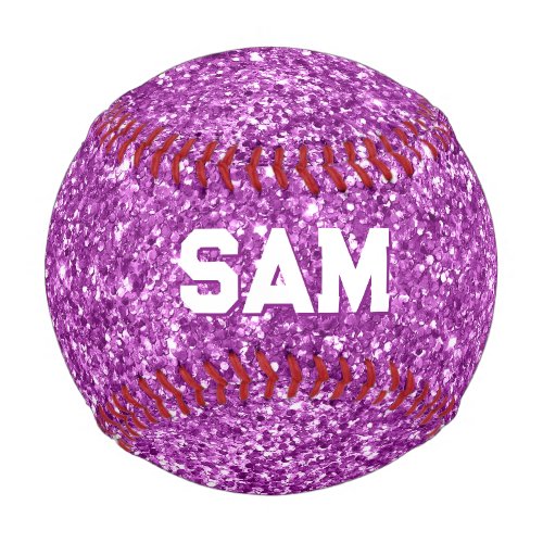 Luxury Purple Glitter Bold Sport Monogram Baseball