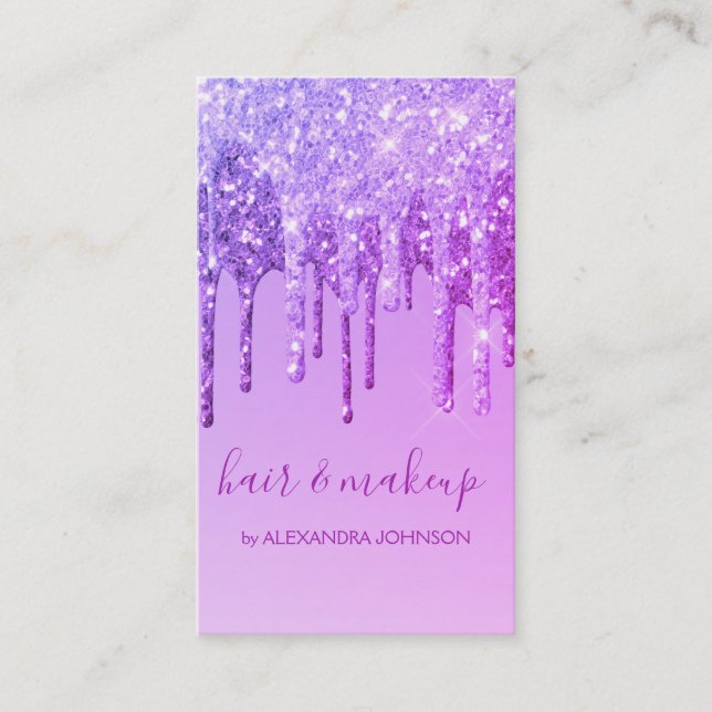 Luxury Purple Glitter Sparkle Hair Makeup Business Card (Front)