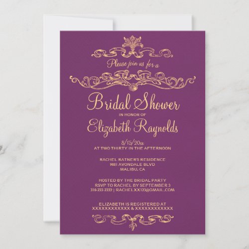 Luxury Purple &amp; Gold Bridal Shower Invitations