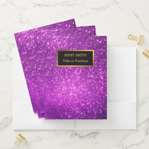 Luxury Purple Gold Glitter Add Your Text Gift Pocket Folder