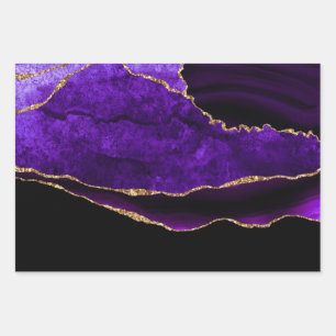 Luxury Purple Gold Glitter Agate Birthday Wrapping Paper Sheets