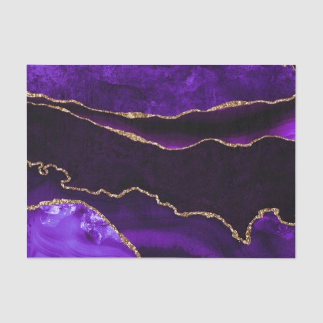 Luxury Purple Gold Glitter Agate Happy Birthday Tissue Paper (Front)