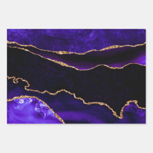Luxury Purple Gold Glitter Agate Happy Birthday Wrapping Paper Sheets