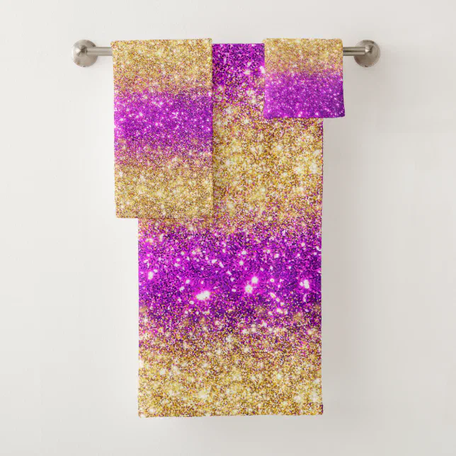 Luxury Purple Gold Glitter Bath Towel Set | Zazzle