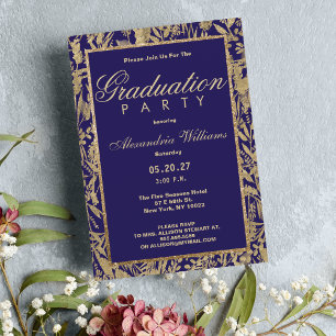 Luxury purple gold glitter floral Graduation Invitation