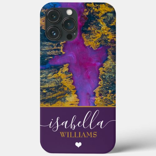 Luxury Purple Gold Rustic Wood Epoxy Resin iPhone 13 Pro Max Case