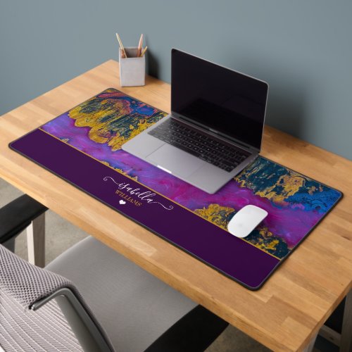 Luxury Purple Gold Rustic Wood Epoxy Resin Desk Mat