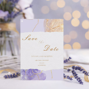 Luxury Purple & Golden Abstract  Save The Date Invitation
