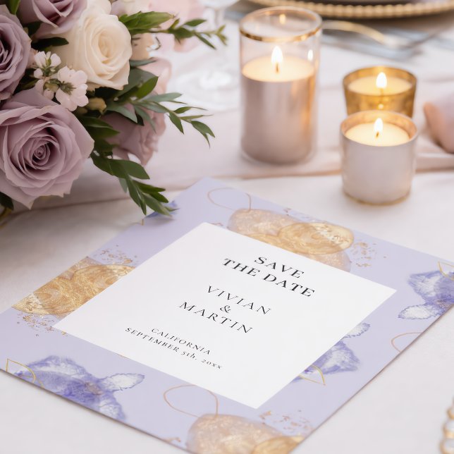  Luxury Purple & Golden Abstract Save The Date Invitation (Creator Uploaded)