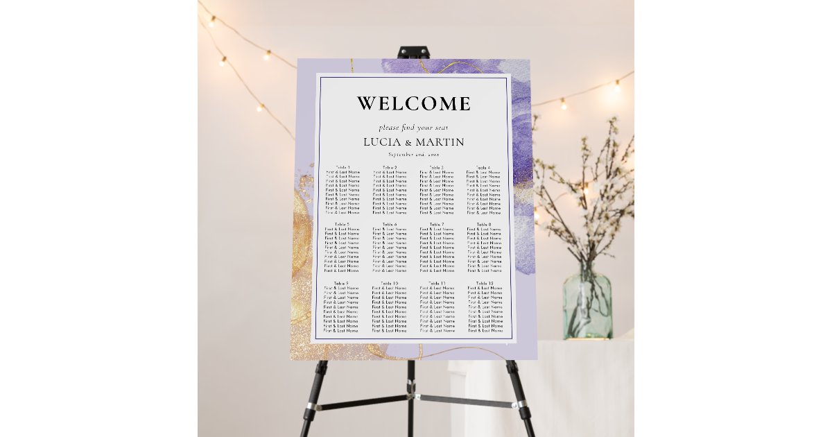 Luxury Purple & Golden Abstract Seating Chart Foam Board | Zazzle