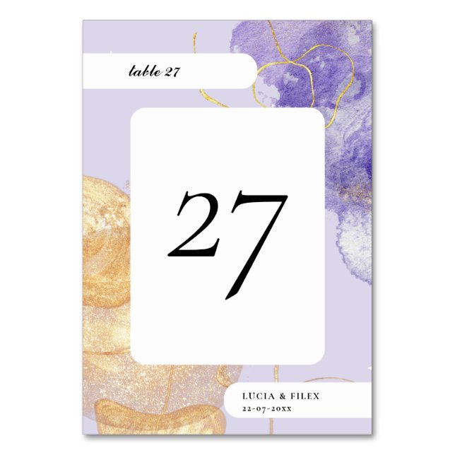  Luxury Purple & Golden Abstract Table Number (Front)