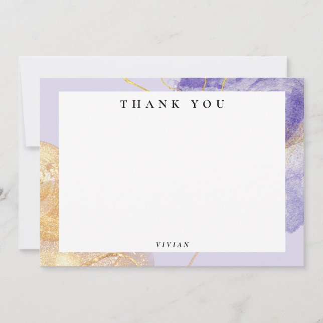 Luxury Purple & Golden Abstract Thank You Card (Front)