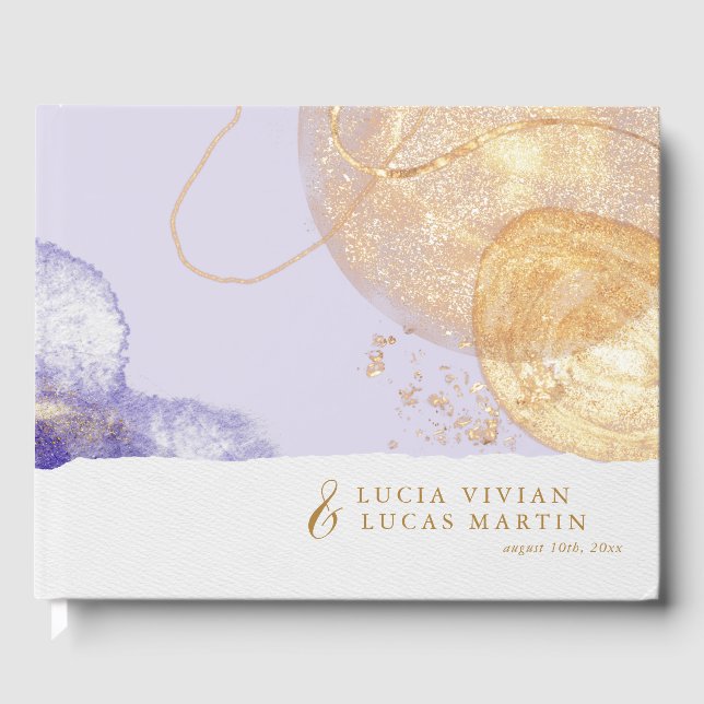 Luxury Purple & Golden Abstract Wedding  Guest Book (Front)