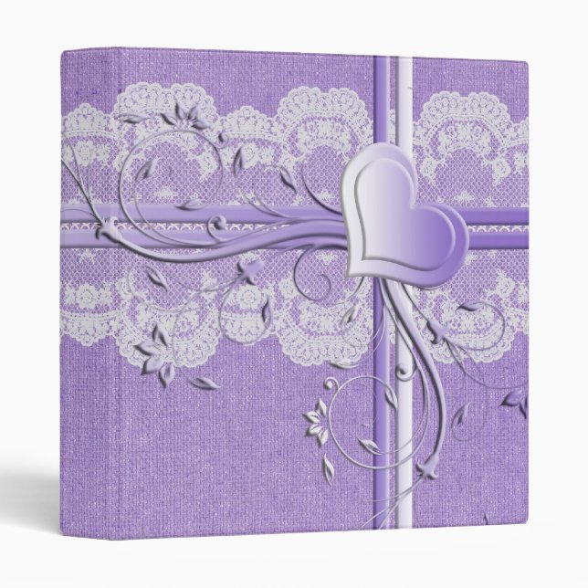 Luxury Purple Lace Heart Burlap Binder (Front/Spine)