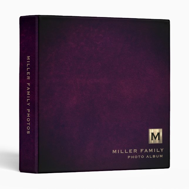Luxury Purple Leather Monogram Photo Album Binder (Front/Spine)