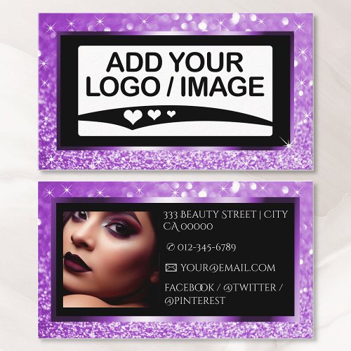 Luxury Purple Lilac Sparkle Logo Photo Template Business Card