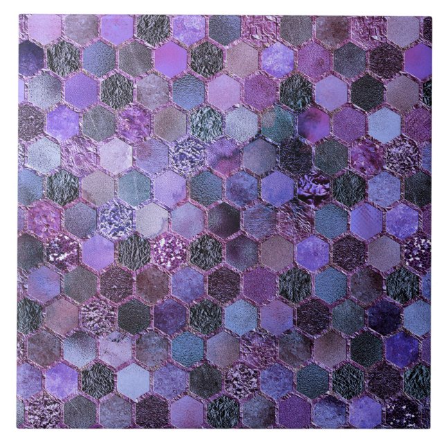 Luxury Purple Metal Foil Glitter honeycomb pattern Ceramic Tile (Front)