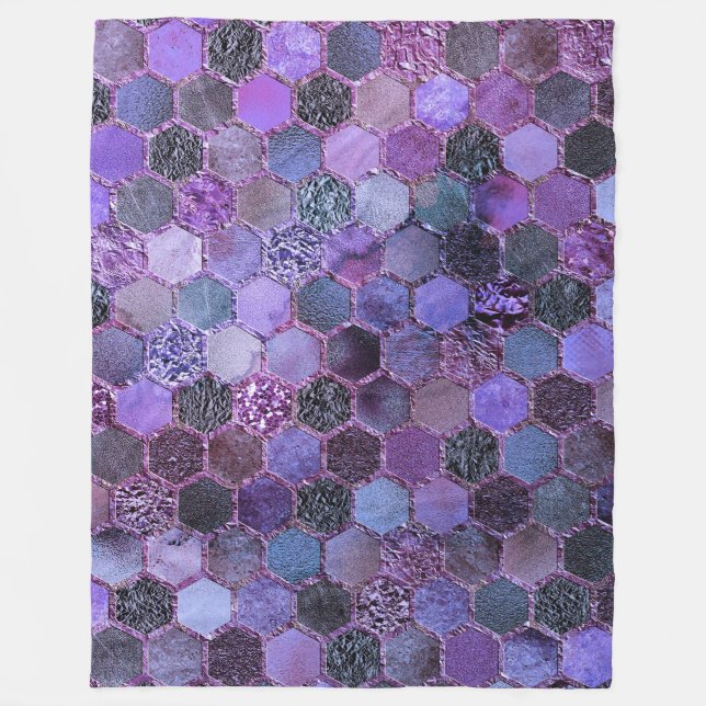 Luxury Purple Metal Foil Glitter honeycomb pattern Fleece Blanket (Front)