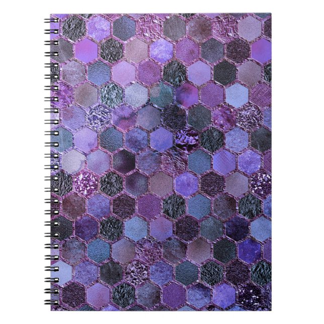 Luxury Purple Metal Foil Glitter honeycomb pattern Notebook (Front)