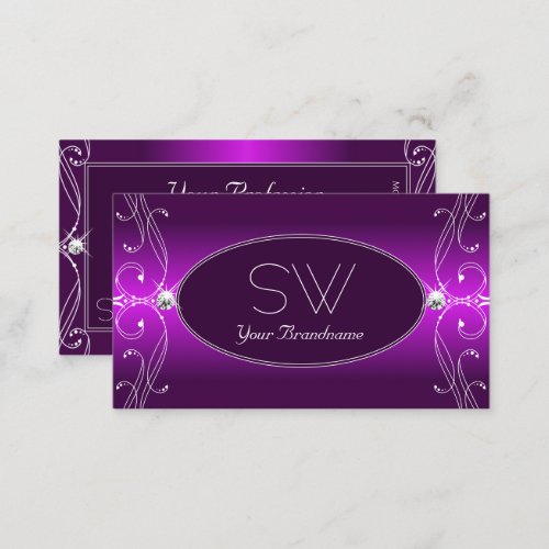 Luxury Purple Ombre Ornate Sparkle Jewels Initials Business Card