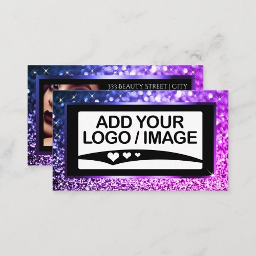 Luxury Purple Ombre Sparkle Logo Photo Template Business Card