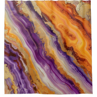 Luxury Purple Orange Agate Gold Glitter Waves Shower Curtain