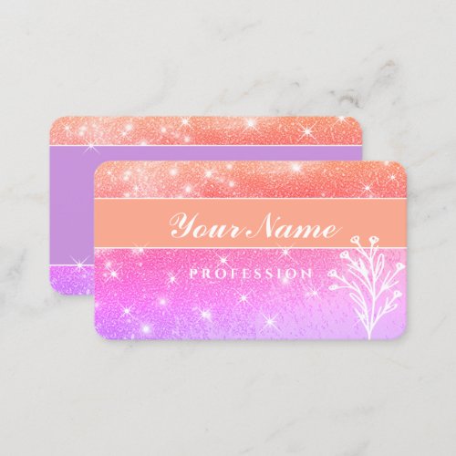 Luxury Purple Peach Pink Glitter Sparkling Stars Business Card