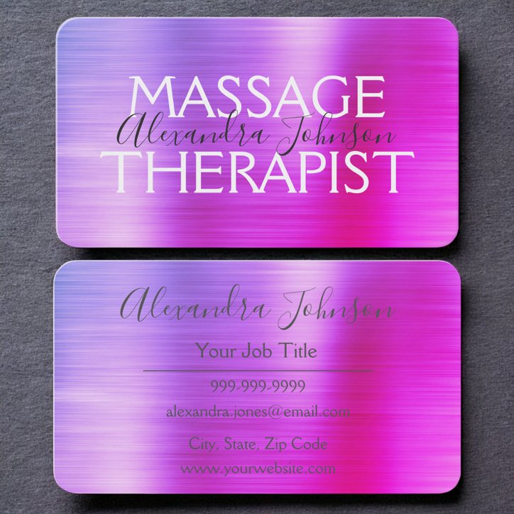 Luxury Purple Pink Brushed Metal Massage Therapy Business Card