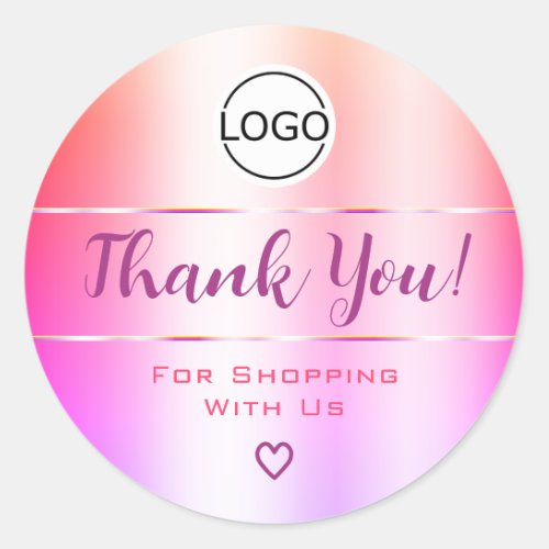 Luxury Purple Pink Ombre Color Gradient Thank You  Classic Round Sticker