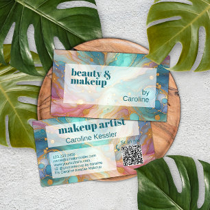 Luxury Purple Pink Teal Aqua Blue Gold Marble Art Business Card