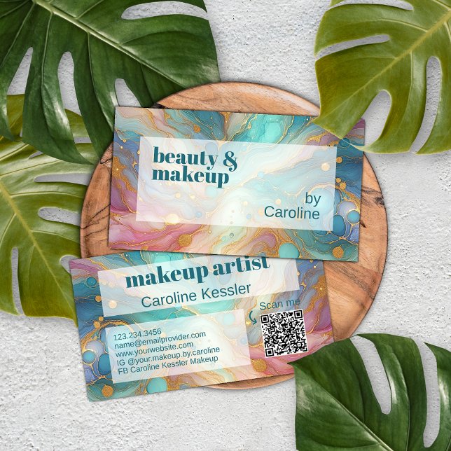 Luxury Purple Pink Teal Aqua Blue Gold Marble Art Business Card (Creator Uploaded)