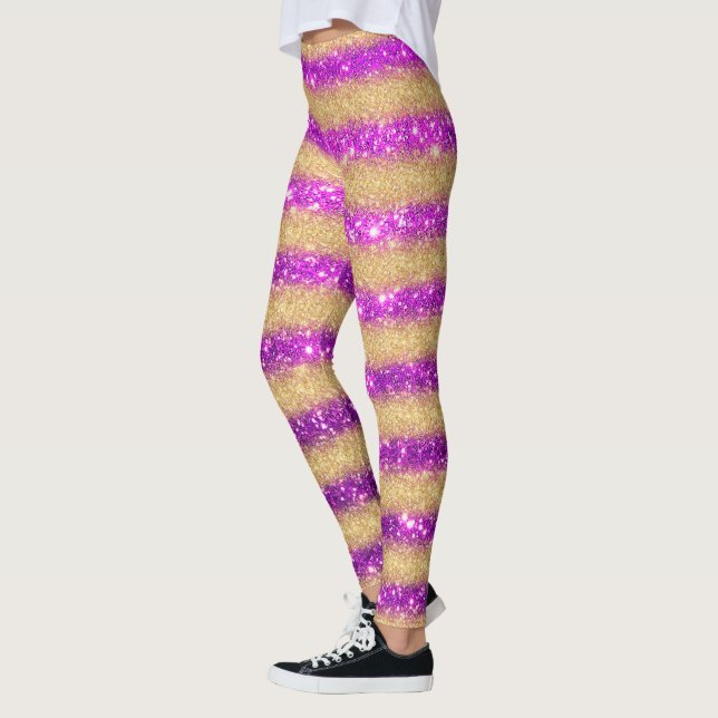 Luxury Purple Popular Gift Gold Glitter Leggings (Left)