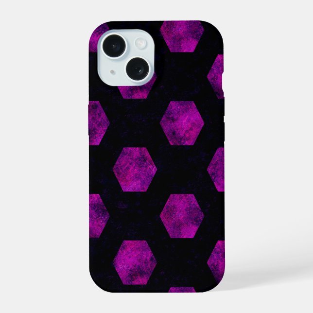 Luxury Purple Retro Black Hexagon Patterns Magic Iphone Case (Back)
