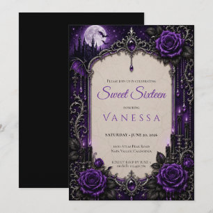 Luxury Purple Rhinestones Glitter sweet 16 Invitation