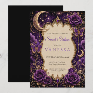 Luxury Purple Rhinestones Glitter sweet 16 Invitation