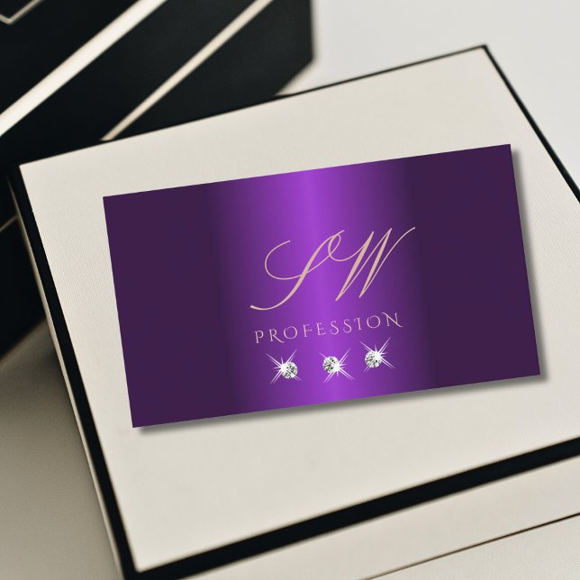 Luxury Purple Rose Gold Sparkle Diamonds Initials Business Card (Creator Uploaded)