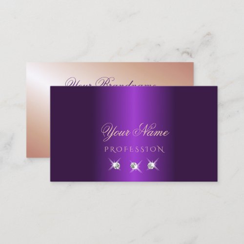 Luxury Purple Rose Gold Sparkle Diamonds Luxe Glam Business Card