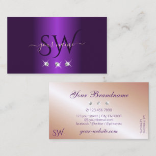 Luxury Purple Rose Gold Sparkle Diamonds Monogram Business Card