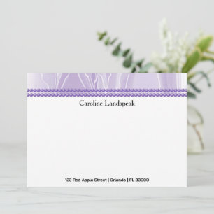 Luxury Purple Silk Pearls Custom Name, Address Note Card