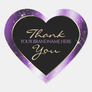 Luxury Purple Sparkle Glitter Frame Thank You Heart Sticker